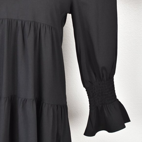 Pomander Place Kenzo Tiered Crepe Black Dress - L - Picture 3 of 11